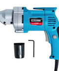 Electric Metal Shear For Sheet Metal, 14 Gauge, 5.0 Amp Motor shown with accessory and tool, side view
