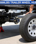 Pair Of Two 2000 Lb Idler Hub Assemblies For Utility Trailers With 5 On 4.5 Bolt Pattern That Swaps Right Onto 1 1/16 Inch Straight Spindles in use on trailer.