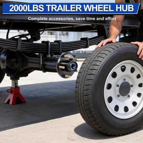 Pair Of Two 2000 Lb Idler Hub Assemblies For Utility Trailers With 5 On 4.5 Bolt Pattern That Swaps Right Onto 1 1/16 Inch Straight Spindles in use on trailer.