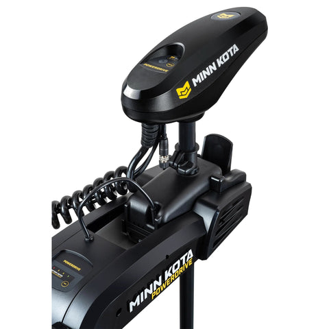 Close-up of PowerDrive Bow Mount Electric Trolling Motor with GPS Spot Lock, Dual Spectrum Chirp Sonar, 55 lb thrust for freshwater use.