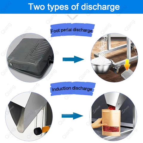 Foot pedal and induction discharge features of Plug And Play Automatic Granular And Powder Filling Machine.