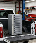 Gray Metal Tool Storage Cabinet With 9 Drawers With Dividers, All Welded Steel Construction For Rugged Durability on truck bed