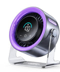 USB Desk Fan For Bedroom And Office With 100 Speed Digital Display showing speed level on sleek black and purple design, side view