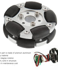 HERCHR 60mm robot omni wheel with aluminum hub and six black rubber rollers (front view)