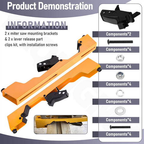 Heavy Duty Miter Saw Mounting Brackets Kit With Lever Release Clips And Screws For DW723 DWX723 DWX724 DWX725 DWX725B