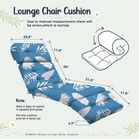 Outdoor Chaise Lounge Chair Cushion With Ties 75.1 x 22.8 x 4.7 Inches Waterproof Replacement Cotton Cushion For Patio And Poolside Furniture Blue Leaf illustration