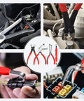 Five Piece Electrical Disconnect Pliers Set For Cars Trucks And SUVs Pro Grade in use on automotive wiring