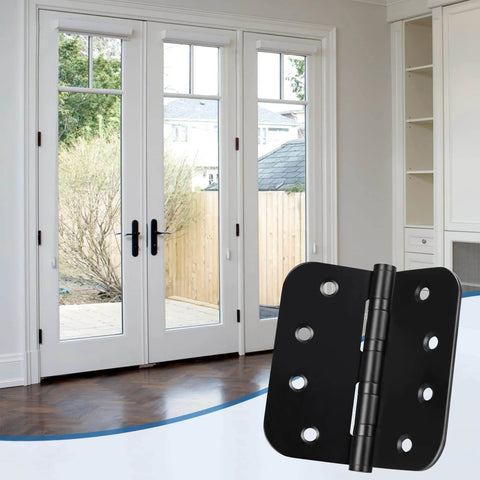 Stainless Steel Ball Bearing Door Hinges 4x4 Inch Heavy Duty Black Finish Five Eighths Inch Radius Corners Commercial Grade 3 Pack