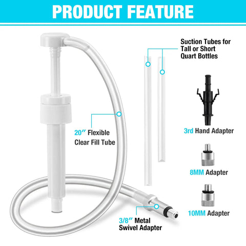 Lower Unit Gear Oil Pump With Universal Adapters For Standard Quart Bottles A DIY Friendly Fluid Transfer Tool For Outboard Motors Cars And Motorcycles Includes 8mm And 10mm Adapters Plus A Third Hand Butterfly Adapter shown with flexible tube and suction tubes