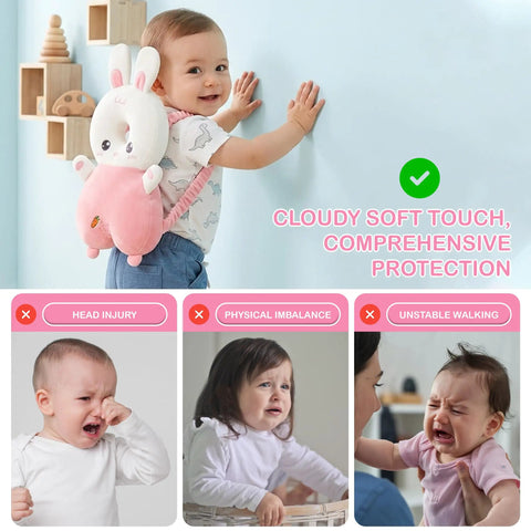 Toddler wearing Toddler Head Protection Backpack With Adjustable Straps, Breathable Shock Absorbing Cushion For Falls, Infant Safety Head Guard For Playtime, Travel, And Daycare.
