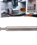 FourFlute Carbide Dovetail Router Bit 6Mm Shank 50Mm Length 45Degree Cut with CNC machine background for woodworking.