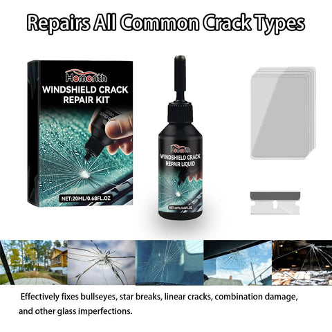 Windshield Repair Kit With 2026 Upgrade Glass Repair Liquid for cracks chips bullseyes including resin bottle and scraper