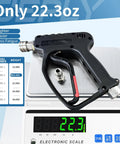 Beefy Pressure Washer Short Gun 5000 PSI Ten And A Half GPM Power Packed Spray Gun with swivel quick connect on scale showing 22.3 oz