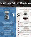 Comparison image of Next Level Electric Ice Drip Coffee Maker And Digital Cold Brew Machine and traditional ice drip tools.