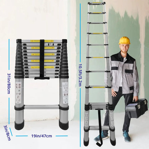Telescoping Aluminum Ladder For Home Use Lightweight Extendable And Collapsible Adjustable Steps Multi Purpose Work Stand
