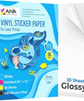 AIVA vinyl sticker paper for laser printer, glossy white, 30 sheets, 8.5x11 in, waterproof decal paper