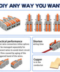 20Pcs Mini Lever Wire Connectors Set For 1 In 2 Out Splicing, nylon butt terminal block with flame retardant copper guide strip