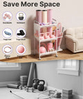 3 Tier Gym Storage Rack For Home Gym Multi Functional Weight Rack Dumbbell Rack Yoga Mat Holder With Side Basket And 6 Hooks Gym Equipment Organizer White in living room.