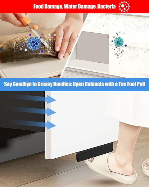 Foot Pull For Trash Cabinet Drawer With Touchless Hands Free Operation For Full Overlay Doors Black Finish toe foot pull usage