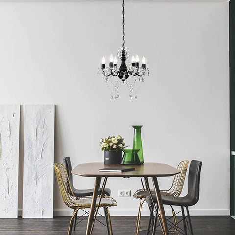 Six Light Black Crystal Chandelier Lighting Fixture For Living Room, Dining Room And Bedroom Modern Vintage Candle Style