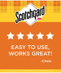 Review image with Scotchgard brand logo, highlighting 5-star rating and quote 'Easy to use, works great!' by user Chels.