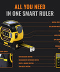 Laser Distance Measurer With Dual Tape Measure For Quick Jobs, Heavy Duty Tool With Cross Marking, Smart Range Finder, Easy Read Display, Ft And Metric Measurements, 131 Ft Range, black and yellow