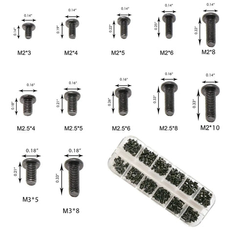 360Pcs Multisize Laptop And PC Replacement Screw Kit With M2 M2.5 And M3 Hardware for various electronics, screws in labeled sizes with storage box.