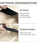 Close-up of air vents and padded handles on Outdoor Furniture Set Cover 4 Piece Heavy Duty 600D Waterproof Patio Covers.
