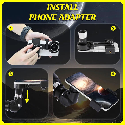 Installation steps for phone adapter on Beginner Friendly 90mm Refractor Telescope Kit With 900mm Focal Length.