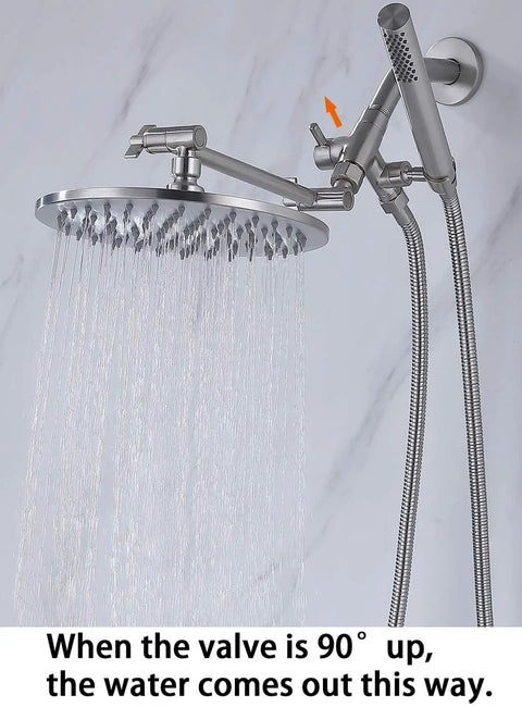 All Metal Dual Shower Head Combo With 8 Inch Rainfall Head Handheld Spray Wand Three Way Diverter Adjustable Extension Arm And 71 Inch Hose In Brushed Nickel Built To Last