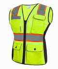 Kickass Hi Vis Safety Vest For Women Snag Free Mesh With Loud Reflective Tape Zip Closure, yellow, mesh, with heavy duty pockets.