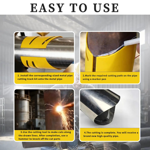 Professional Grade Heavy Duty Magnetic Pipe Cutting Guide Kit With Six Rails being used for precise pipe cutting and marking.