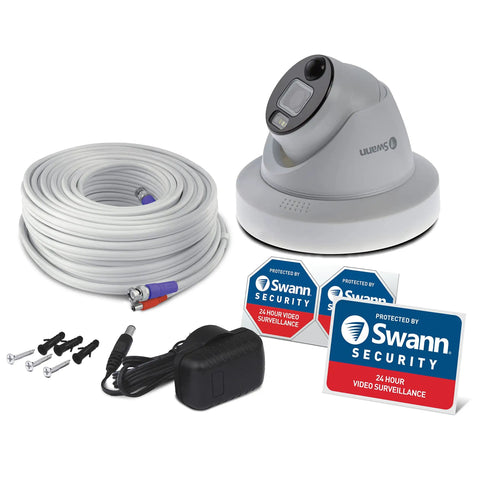 Add-On DVR Dome Security Camera With Sensor Spotlight And Flashing Lights, 4K UHD Video, For Home Or Small Biz Use, accessories included