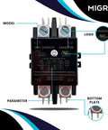 Heavy Duty 2 Pole 40 Amp AC Contactor With 24 Volt Coil close-up showing terminal layout and MIGRO logo