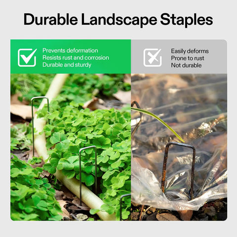 6 Inch Landscape Staples 100 Pack Heavy Duty Workhorse Galvanized Steel Garden Stakes 11 Gauge U Shaped Pins For Weed Barrier Fabric Soaker Hose And Fence Holding Durable Weather Resistant