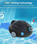 Cordless Robotic Pool Cleaner With Dual Suction And Ultra Long Battery Life with self-parking in a pool setting.