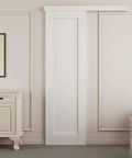 Sliding Barn Door With Hardware Kit, White Primed Solid Manufactured Wood Panel, Durable Track System, DIY Friendly Install