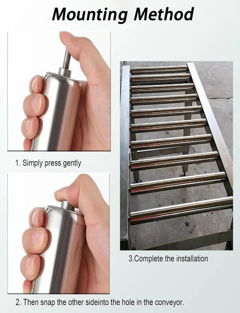 Heavy Duty 60cm Unpowered Roller Conveyor Belt With Jointable Discharge Slide For Rigs And Warehouses, Durable Stainless Steel Construction, MustHave Material Handling Solution For Bottled Goods Pallets And Plastic Drums, mounting method