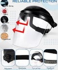 Built Tough Four Pack Safety Face Shield Kit With Rock Solid Impact Resistant Polycarbonate Visor And No Fuss Ratchet Headgear For Daily Grinding Tasks with adjustable gear and breathable sponge.