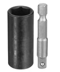 HARFINGTON Deep 15mm Metric Impact Socket With 1/4 Inch Drive And Hex Adapter Made From Heavy Duty CR-V Steel For Tough Jobs And Quick Repairs On Any Project Around The Garage. black 15mm deep socket with 1/4 inch hex adapter