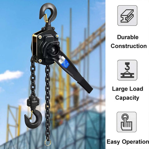 Heavy Duty Manual Lever Chain Hoist, One Ton Pulling Power With Five Foot Tough As Nails Steel Chain And Dual Locking Hooks For Garage Warehouse Auto Body Work