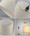 Plug In Pendant Lights Duo With 15ft Hemp Rope And Beige Linen Shade, Two Pack, Adjustable Color Temperature 2700K 4000K 5000K details