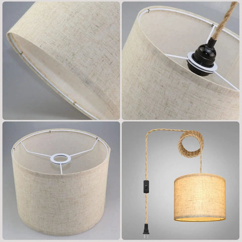Plug In Pendant Lights Duo With 15ft Hemp Rope And Beige Linen Shade, Two Pack, Adjustable Color Temperature 2700K 4000K 5000K details