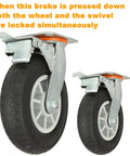 8 Inch Heavy Duty Plate Casters Set Of 2 With Locking Brakes For Cart Furniture And Workbench Industrial Quality Wheels Each Wheel Supports Up To 750 Lbs Combined Load 1500 Lbs For Smooth Mobility And Stability image showing side view
