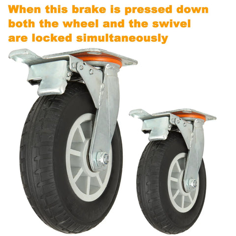 8 Inch Heavy Duty Plate Casters Set Of 2 With Locking Brakes For Cart Furniture And Workbench Industrial Quality Wheels Each Wheel Supports Up To 750 Lbs Combined Load 1500 Lbs For Smooth Mobility And Stability image showing side view