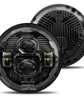 Front and back view of Pair Of 7 Inch Led Headlights With Hi Low Beams Plug And Play 10000 Lumens High 7000 Lumens Low Anti Glare