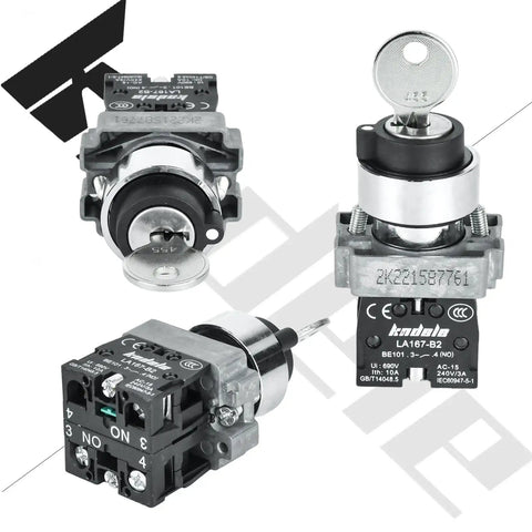 Rugged Seven Eighths Inch 3-Position Key Switch With DPDT 2NO, 10 Amp 690V, Latching Maintained, 22mm Panel Mount, Heavy-Duty Design