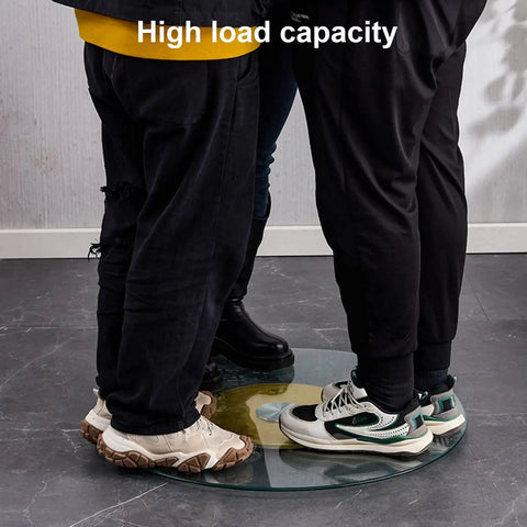 High load capacity test on Tempered Glass Round Turntable Rotating Tray For Dining Table Clear Rotating Serving Tray