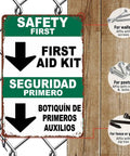 Funny First Aid Kit Metal Sign 8x12 Aluminum Wall Decor displayed with mounting options for walls, posts, and fences.