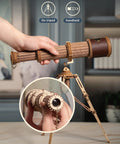 Wooden Telescope Building Kit With Tripod For Adults, 3X Magnification, 3D Puzzle STEM Toy, Retro Pirate Scope With Skull Lens Cover, Hands On Gift For Adults, Cool DIY Science Kit For Curious Minds And Hobbyists, on tripod and handheld